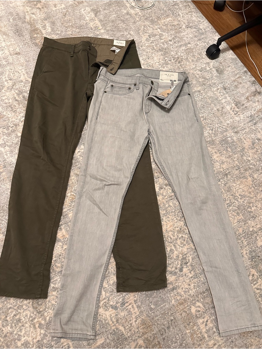 rag & bone Olive Green and Light Gray Slim Pants Duo